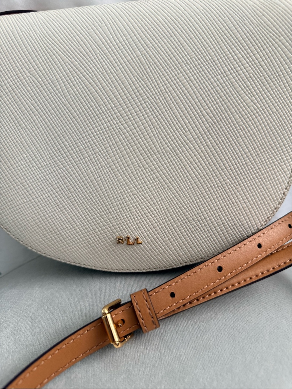 Ralph Lauren White Saddle Crossbody with Tan Strap - Picture 5 of 15
